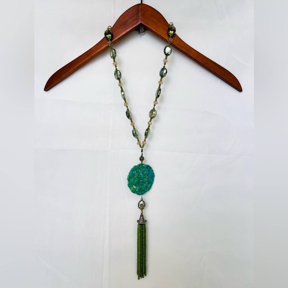 Green Beaded Opera Necklace